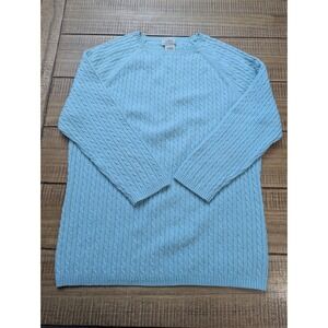 C7 LL Bean Womens Large Cable Knit Cashmere Blend Sweater Mint Outdoor Preppy
